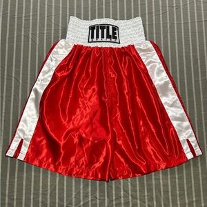 Title Boxing Shorts Men’s Small Red White Satin Kickboxing Muay Thai Fighting